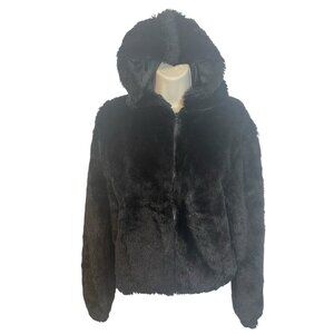Ambiance Outerwear Jacket Woman's Medium Faux Fur Black Lined Full Zip Coat
